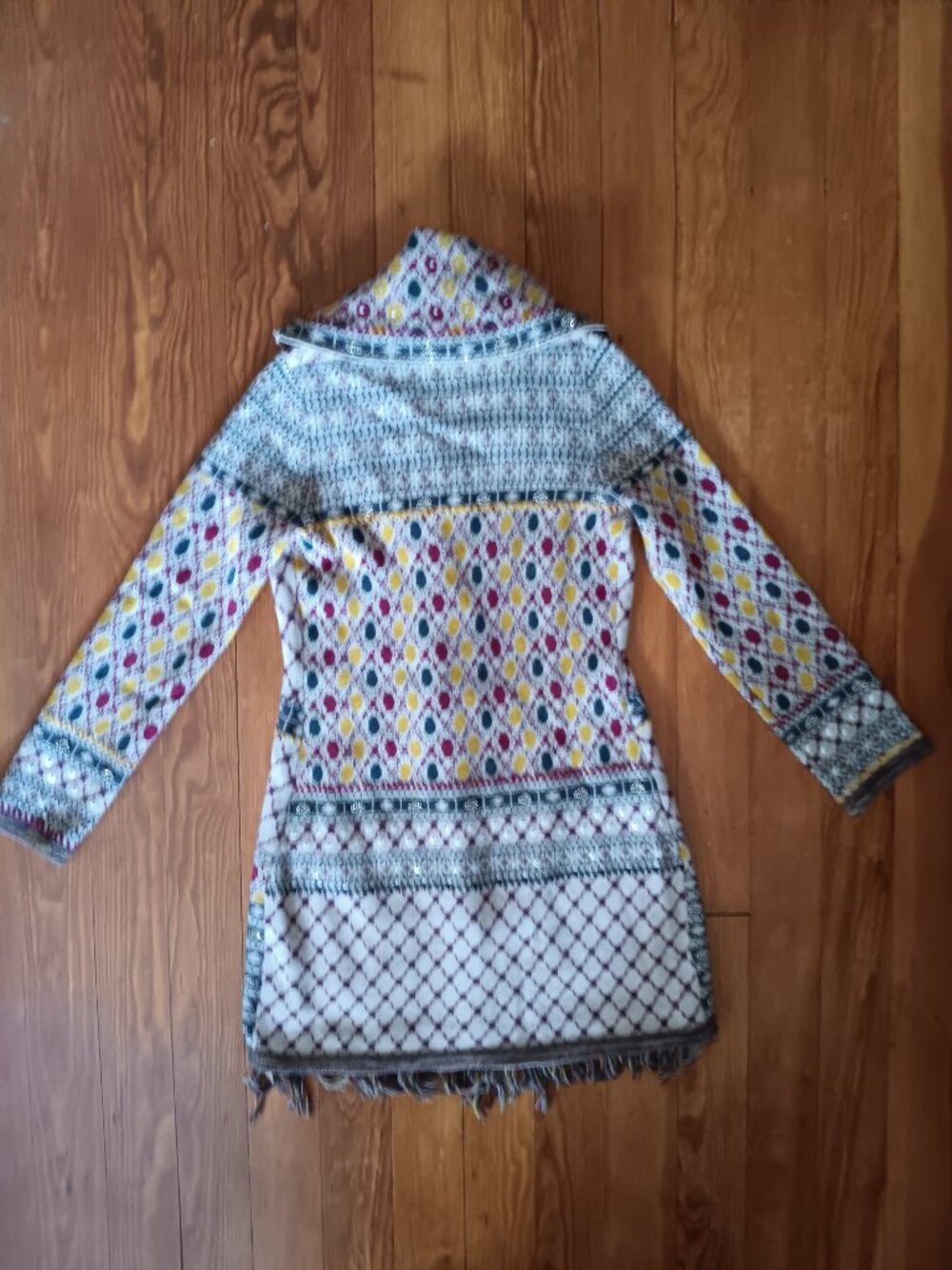 Anthropologie Lambs Wool Sweater Angel Of The North Fringe Boho Beaded Western - Picture 4 of 10